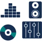 Vector afbeelding van set van blauwe muziek iconen
