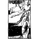 Imágenes Prediseñadas Vector de mujer desnuda junto a la muralla del castillo
