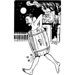 Vector clip art of naked man running in barrel