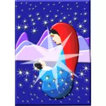 Holy Mary holding baby Jesus under stars vector illustration