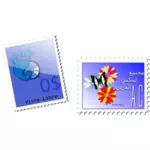 Vector graphics of gnome and butterfly postal stamps