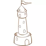 Desenho de papel vetorial joga ícone mapa do jogo para uma torre redonda com uma bandeira