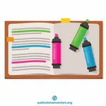 Caderno e marcadores
