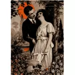 Vector image of man and woman under orange sun