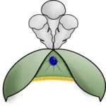 Arte de sombrero verde con plumas de avestruz y una joya de la clip