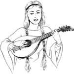 Woman playing lute vector drawing