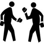 Pedestrian figures with boxing gloves graphics