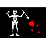 Ilustração em vetor da bandeira de pirata com sangue de esqueleto e coração