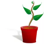 Dessin de brun et vert plante poussant dans un pot rouge