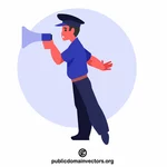 Policeman screams into a megaphone