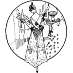 Vector illustration of petite woman with a fan