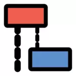 Two blue and red square icons