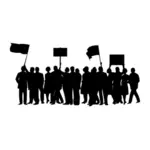 Vector drawing of men and women protesters with flags