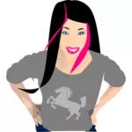 Kvinne med svart og rosa hår vektorgrafikk