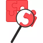 Dessin de puzzle rouge vectoriel agrandi avec loupe