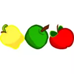 Gambar vektor apple kuning, hijau dan merah