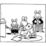 Vector image of family of pudgy rabbits in the living room