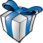 Christmas present with blue ribbon vector illustration