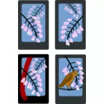 Ilustração em vetor de paisagem de primavera em quatro cartões