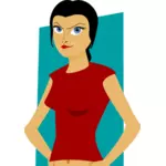 Vector graphics of suspicious girl with a red top