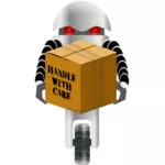 Robot pengiriman kotak dengan barang-barang rapuh vektor ilustrasi