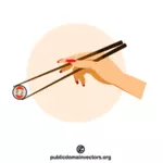 Chopsticks and sushi roll