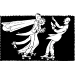 Vector clip art of couple wedding on roller skates