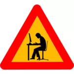 Immagine di vettore di uomo al segnale stradale d'avvertimento di computer