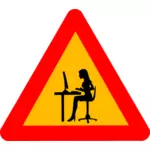 Grafica vettoriale di donna al segnale stradale d'avvertimento di computer