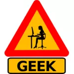 Vetor desenho de geek de mulher, estrada, sinal de aviso