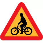 矢量图的自行车骑手道路标志牌上写警告