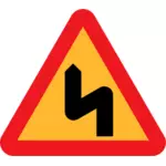 First left double bend traffic sign vector drawing