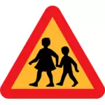 Lapset ylittämässä liikennemerkkivektoripiirustus