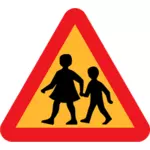 Lapset ylittämässä tievektorimerkkiä