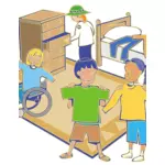 Getting dressed scene vector drawing