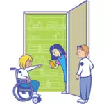 Niepełnosprawne dziecko przed jedzenie szafka wektor rysunek