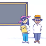 Vector clip art of kids in front of a blackboard