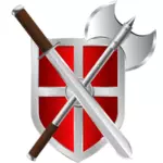 Векторный рисунок меч, боевой топор и щит
