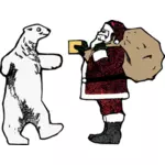 Santa dan beruang kutub vektor grafis