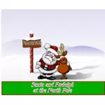 Санта и Рудольф на северном полюсе векторная иллюстрация