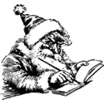 סנטה כותב לתוך מחברת בתמונה וקטורית.