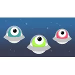 Clip art of eye aliens flying in space