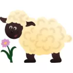 खुश भेड़ और फूल वेक्टर छवि