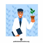 植物サンプルを調べる科学者