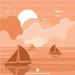 Yachts dans le coucher du soleil