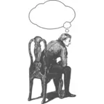 Desenho do homem sentado na cadeira e pensar vetorial