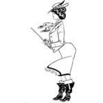 Vector afbeelding van sexy 20e eeuw dame met stok