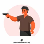 A man is holding a handgun