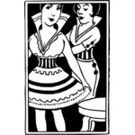 Two girls in short dresses