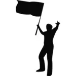 Laki-laki dengan bendera siluet vektor gambar